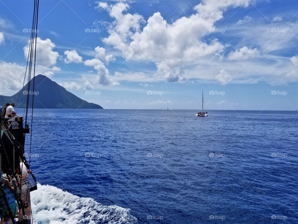 Sailing down the the coast of St Lucia in a Spanish Galleon Pirate ship
