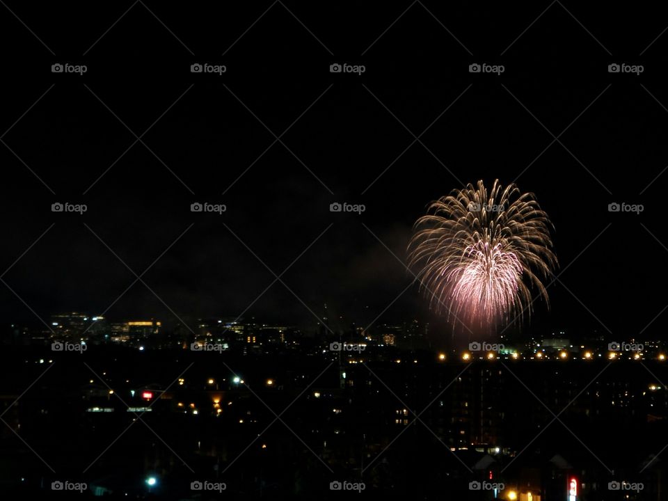 Fireworks over the city. annual fireworks with view of the city
