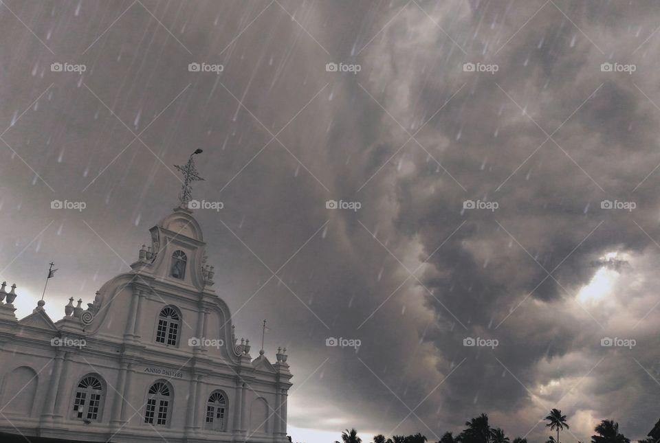 church at okhi thunder storm at Kerala