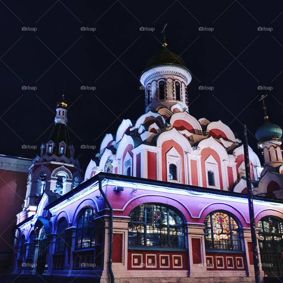 Architecture Orthodox Church night Moscow Red square