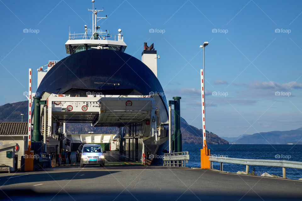 Leaving the ferry. 