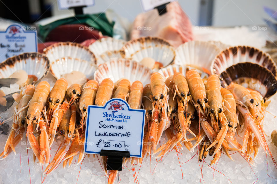 Fish stand at Borough Market in London.