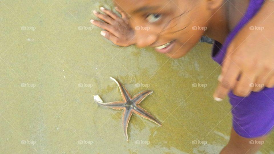 Beach, Seashore, Starfish, Child, Sand