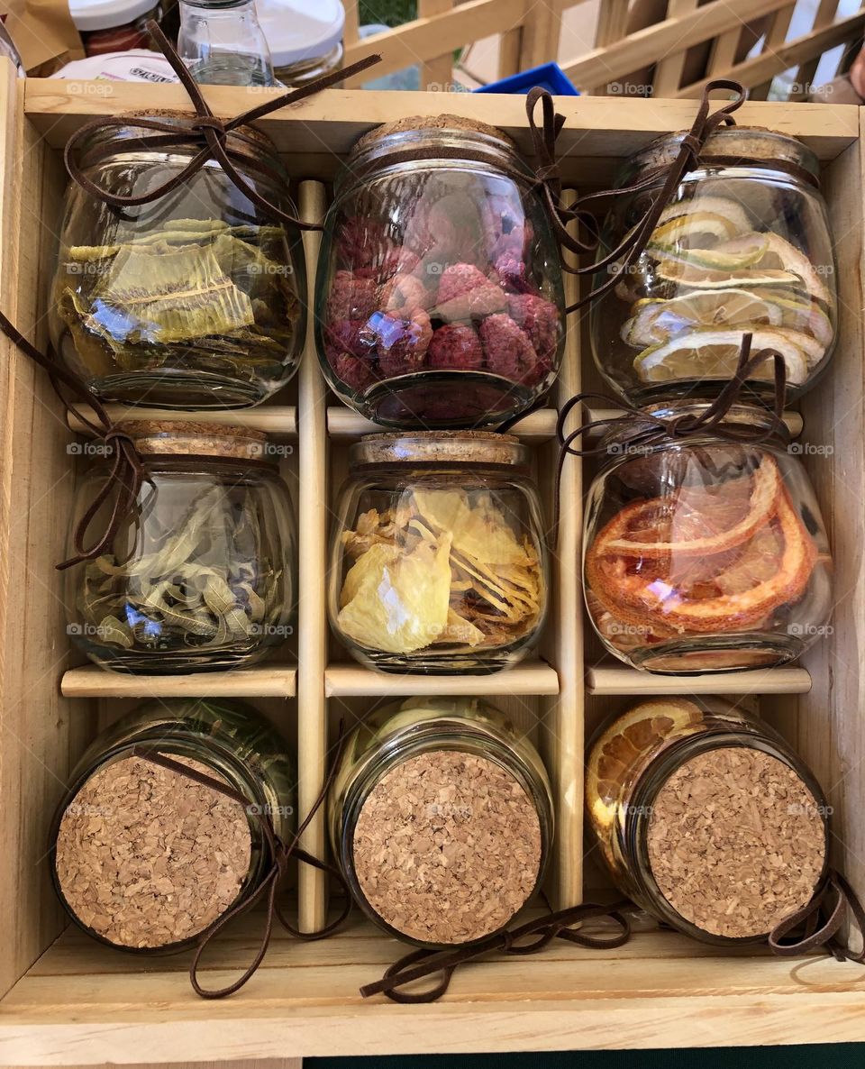 Jars with dried fruit