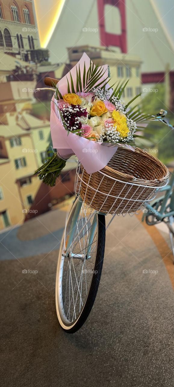 Flowers basket on bike