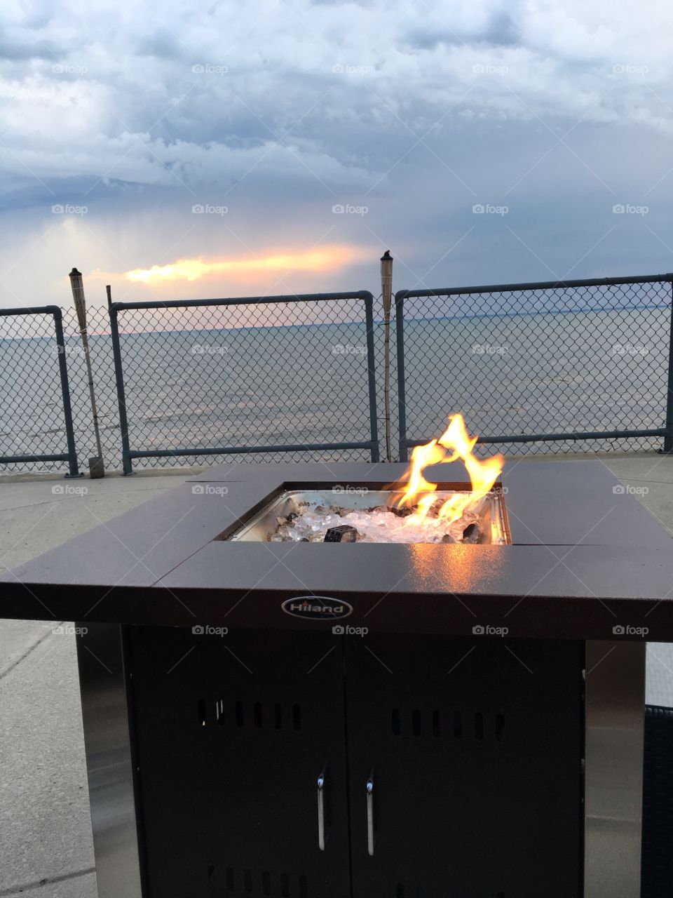 Fire table at lake