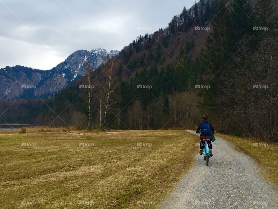 Biking in the Alps. A bike ride at the base of the Bavarian Alps