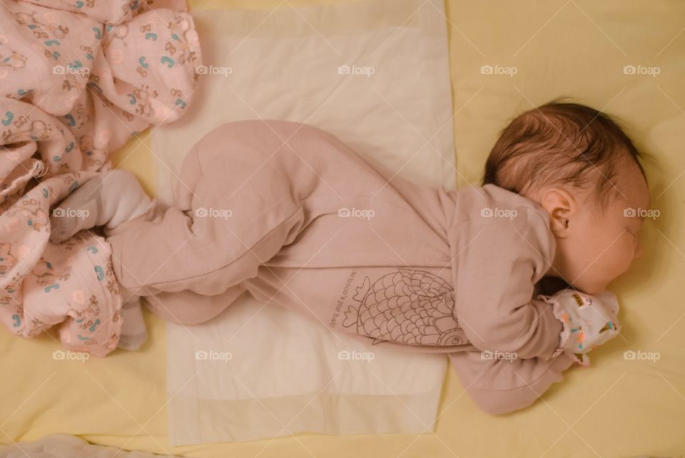 High angle view of a sleeping baby