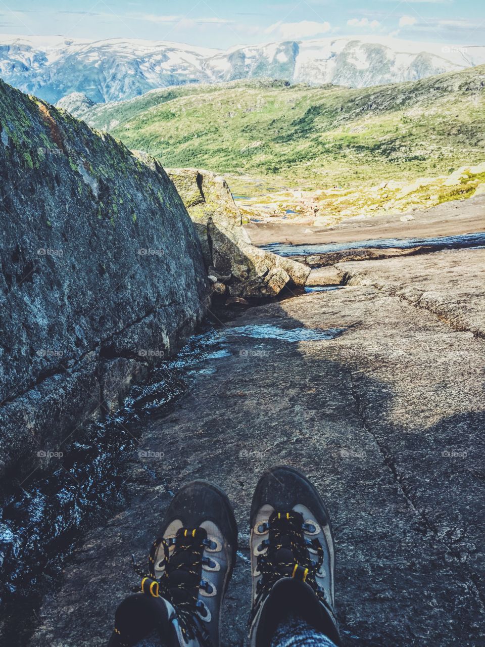 Feet view while hiking 