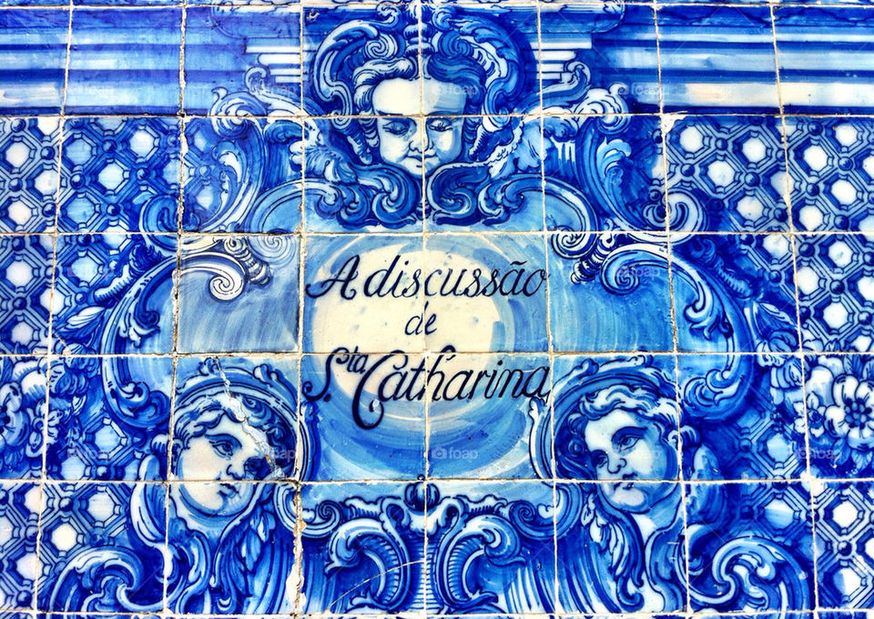 street blue tiles portugal by pixelakias