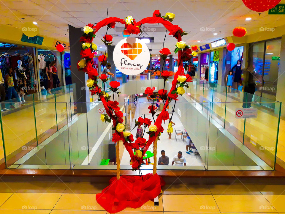 Decorative multicoloured heart in the amazing interior design of the Shopping Mall.