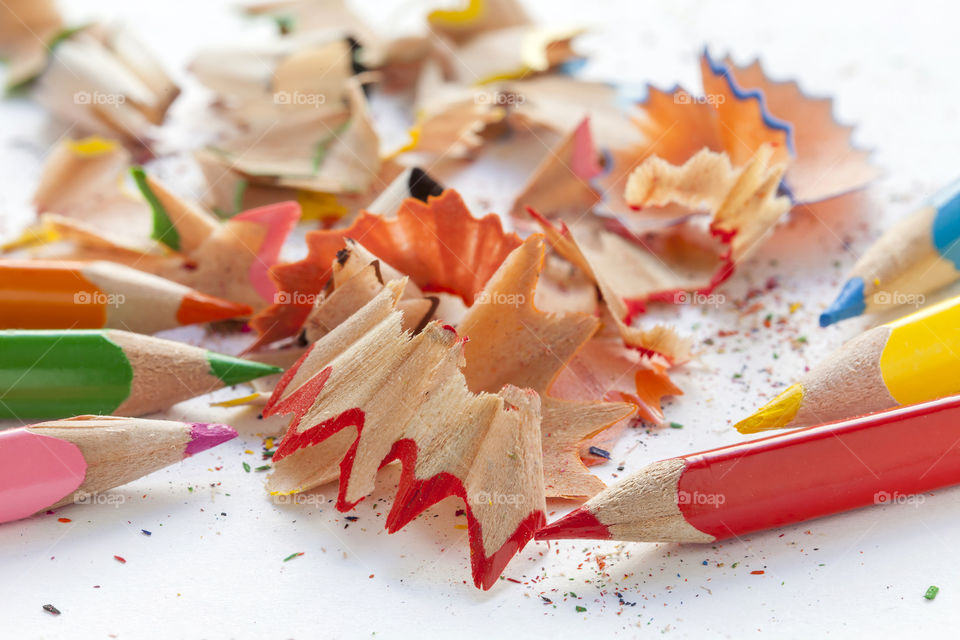 Colored pencils with shavings