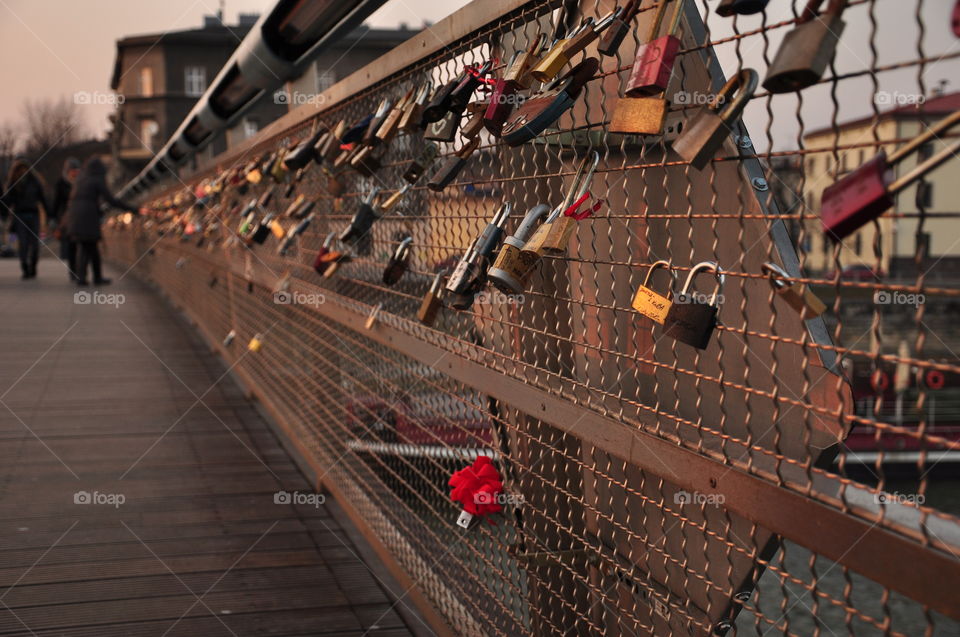 valentine's padlocks on a bridge