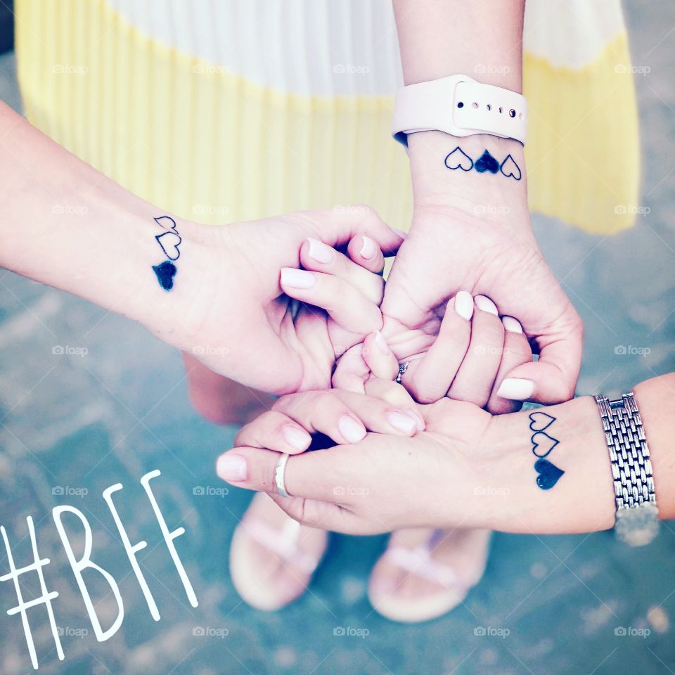 Best friends forever tattoo. Our hearts beat with the same rhythm. Let’s do crazy things together 