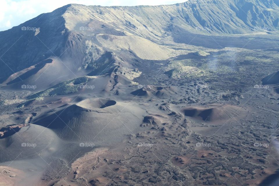 Aerial view of the volcanic wasteland in Hawaii.
