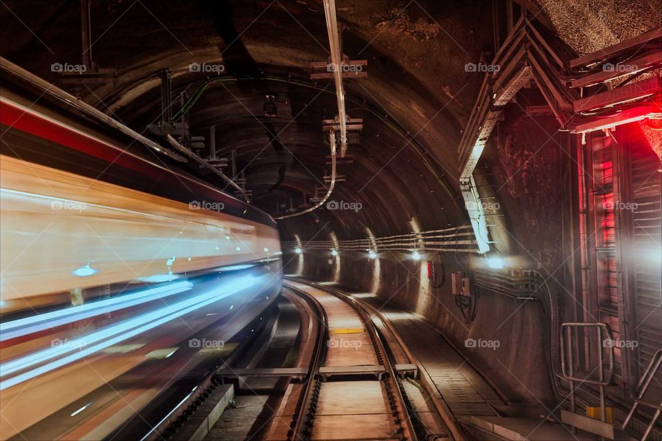 Underground train tunnel, the flashes of lights in long exposure