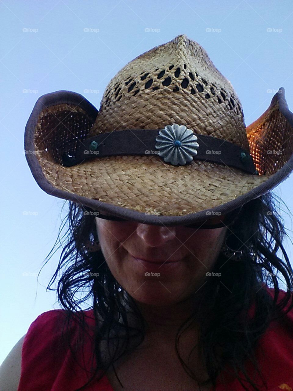Cowboy hat. Selfie wearing my "party" cowboy hat at a concert