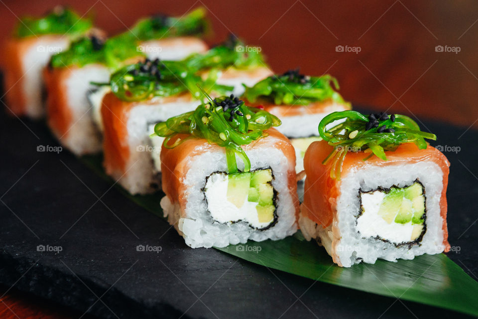 rolls with rice and salmon