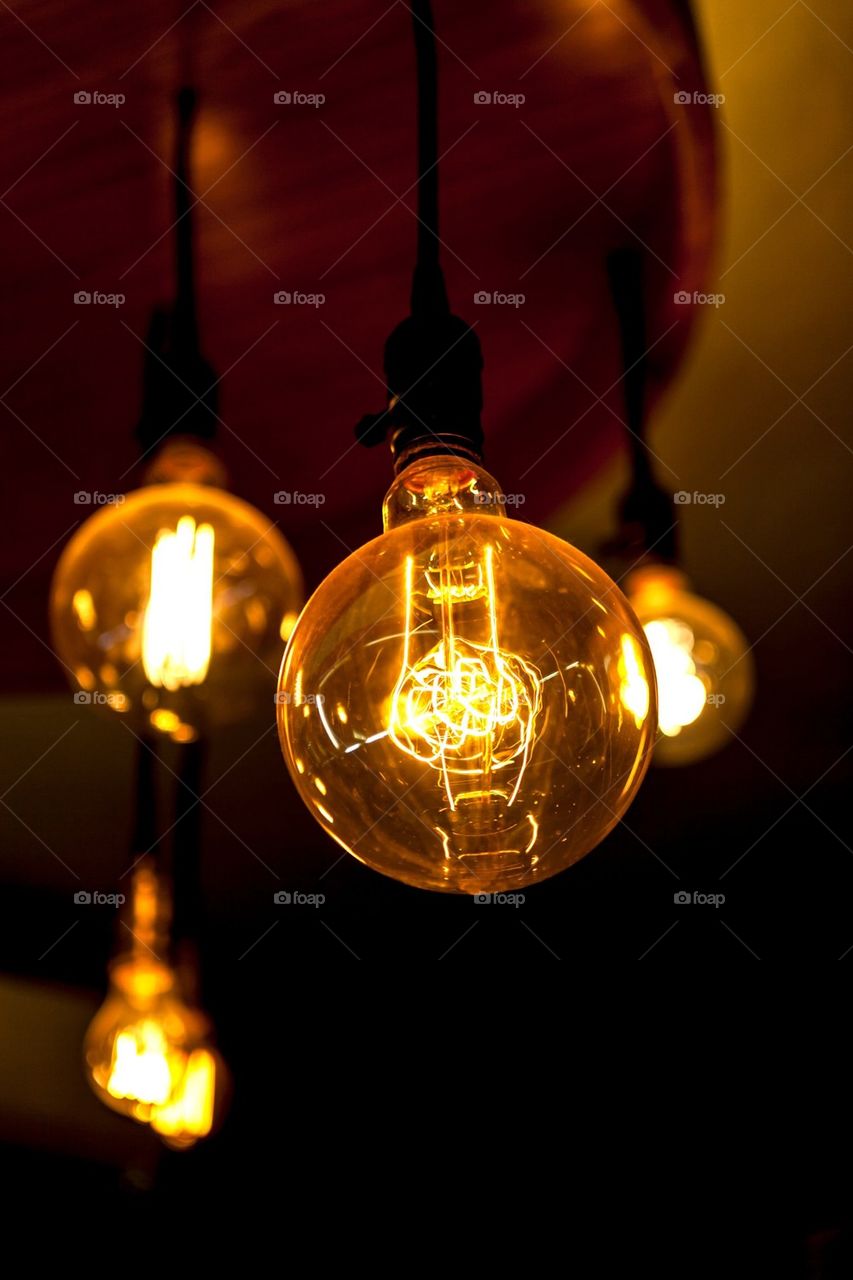 Glowing tungsten light bulbs