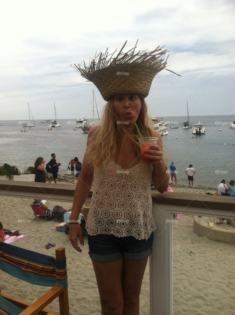 Tiki head . Sipping tropical drinks on Catalina 