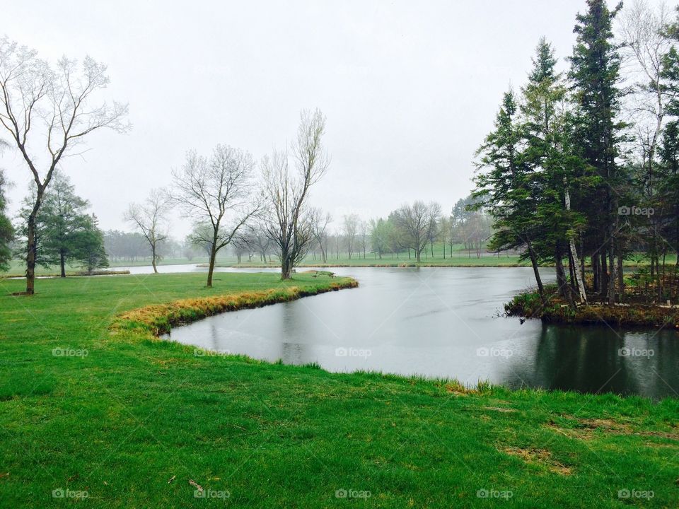 View of lake in foggy day