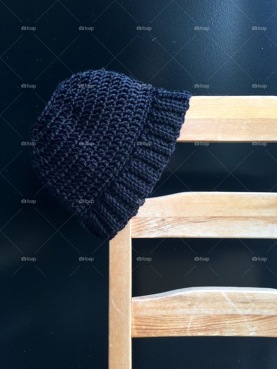 Crochet jet  black beanie 