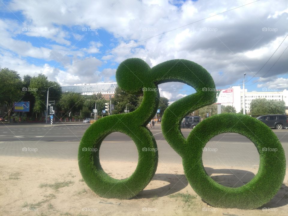 sports figure people bike Olympics street art landscape in the Minsk city Belarus