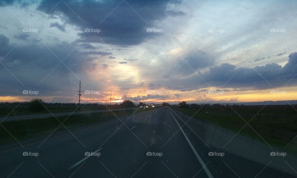 Sunset on the highway