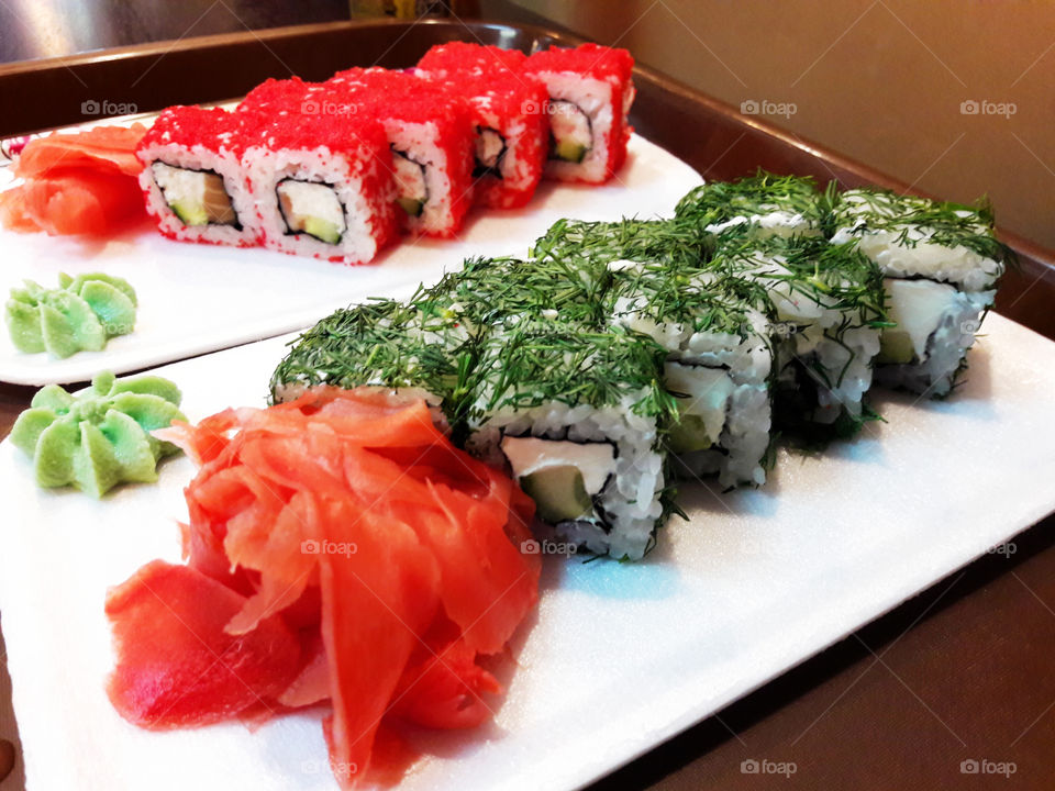 sushi eat dinner table serve lunch