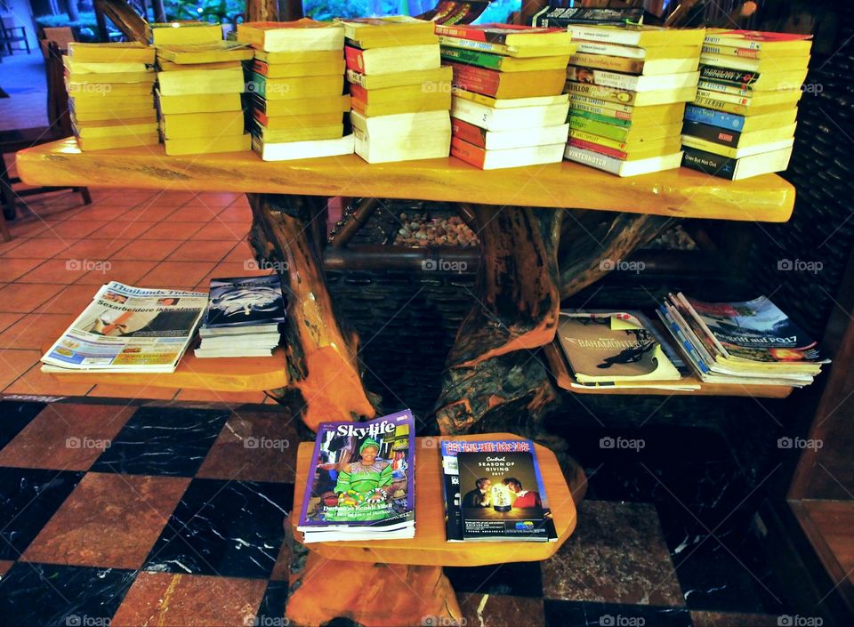 Book stack on bookshelf