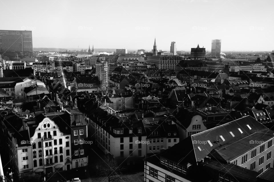 Impressive view over Dusseldorf City in Black and white