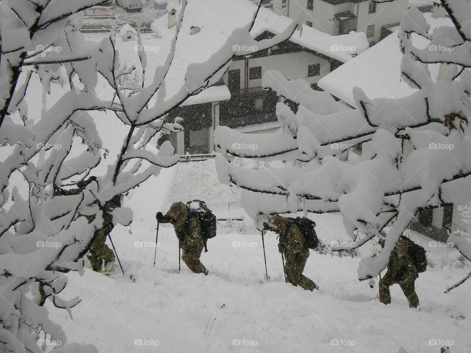 soldiers on winter snowing  training