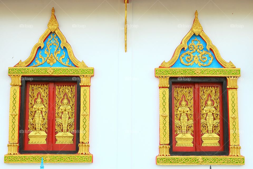 Windows in Thailand Temple in Thailand are beautiful and exquisitely delicate art. It is a unique art of Thailand.