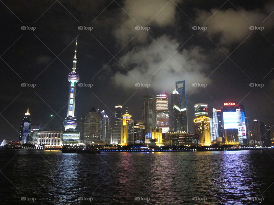 Shanghai skyline at night, China