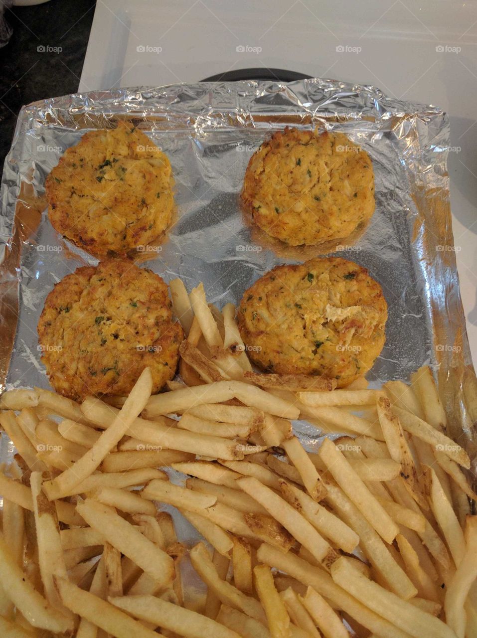 Fries and Crab Cakes