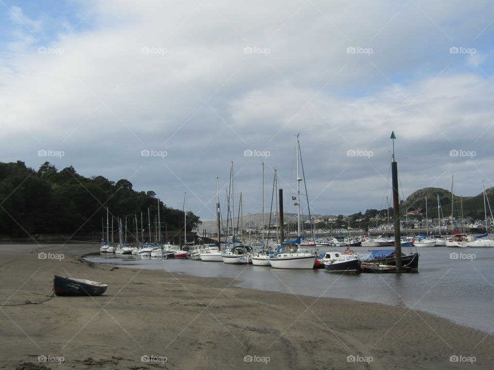 Conwy beach, Harbour, Conwy Castle, Wales