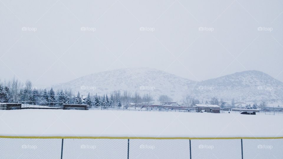 Snowy winter day on the school field