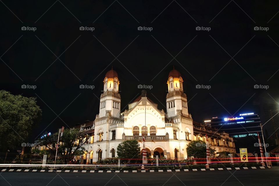 night view of Lawang Sewu, an iconic building in Semarang, heritage of colonial era in Indonesia