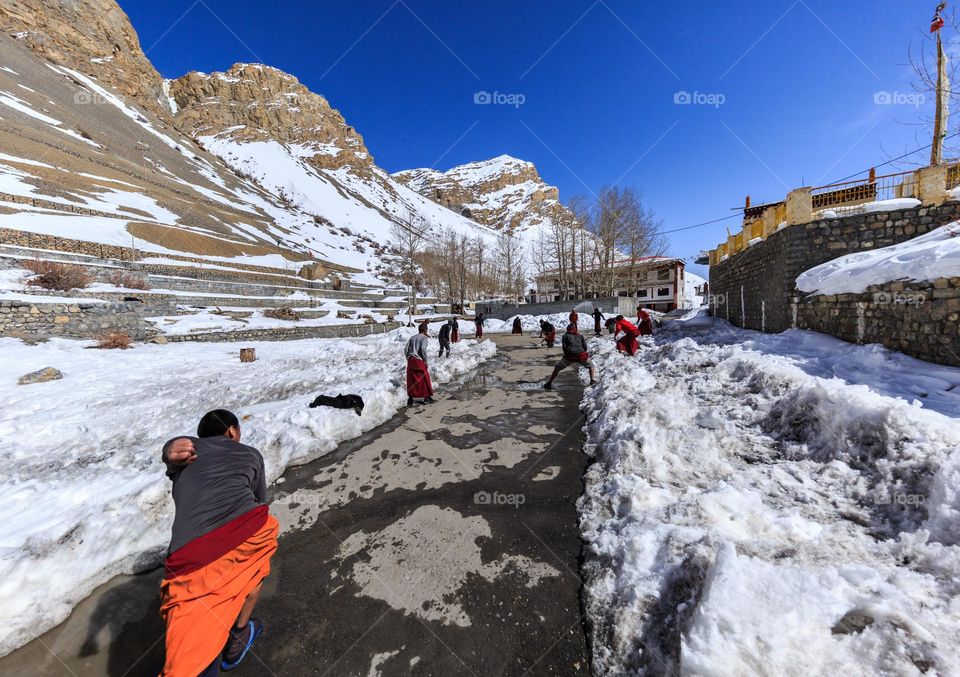 monks playing cricket