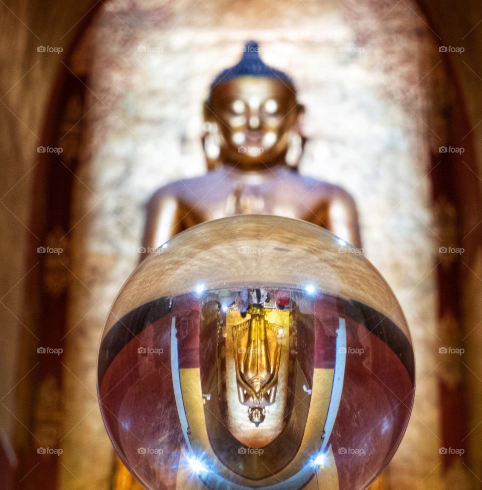 Happiness in my world ... Beauty Buddha of Ananda Pagoda in crystal ball , Bagan Myanmar 