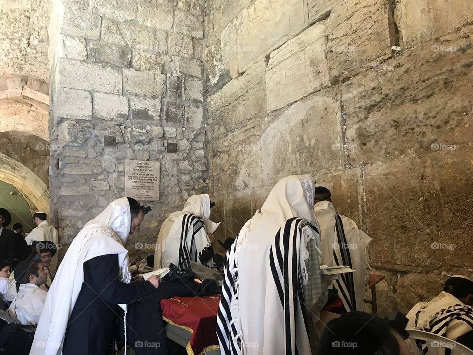 People Landmarks - Jews Pray and Study the Holy Scriptures next to the Western Wall. 