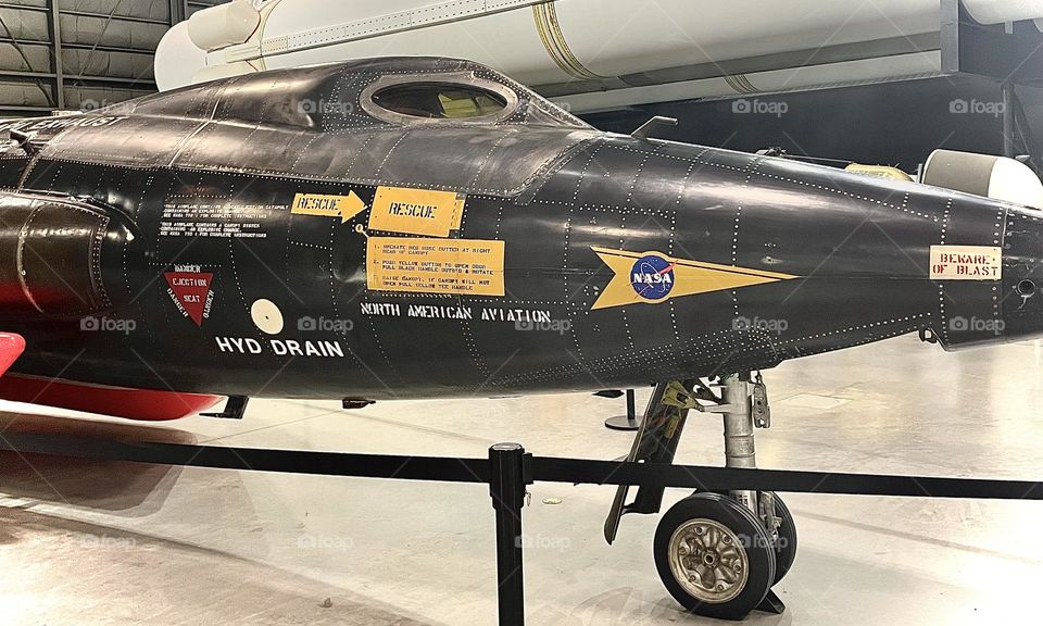 One of two remaining North American X-15 hypersonic rocket powered aircraft left. On display at The United States Air Force Museum in Dayton, Ohio