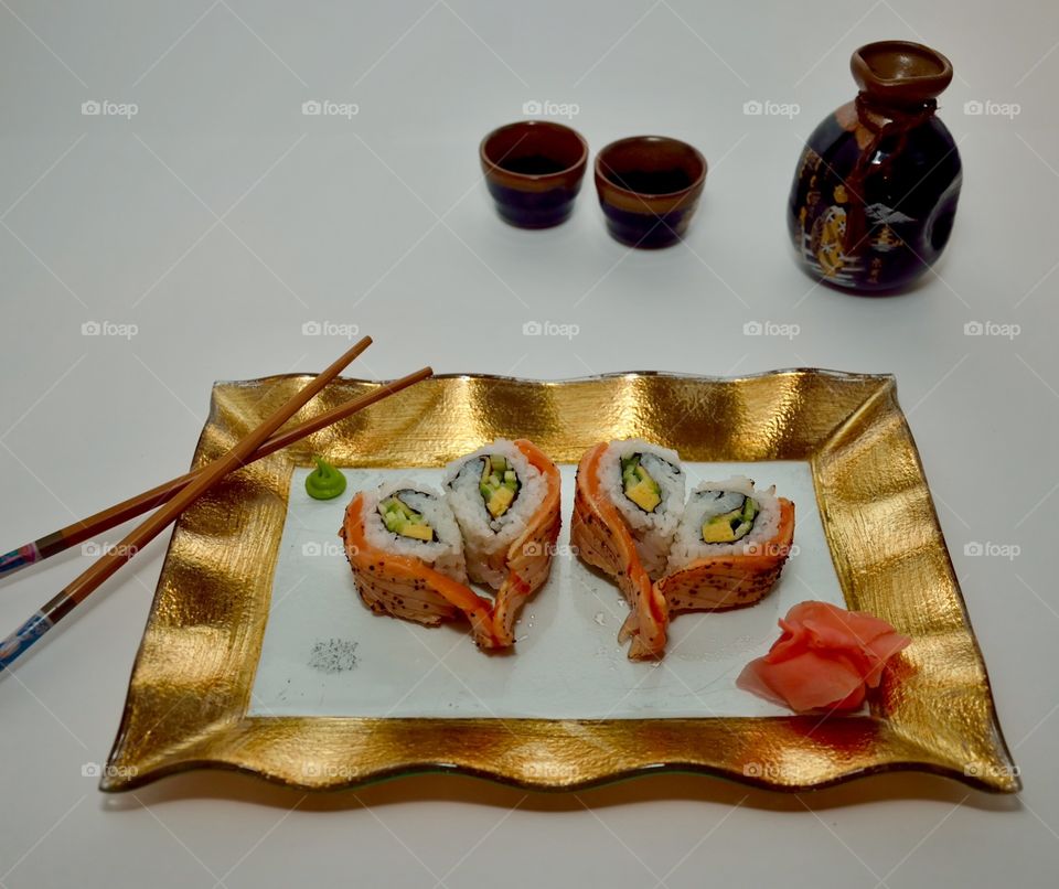 Heart-shaped salmon and vegetables sushi. The ultimate Asian cuisine treat!