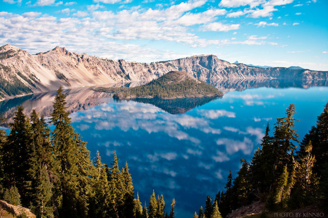 Clouds reflecting in lake