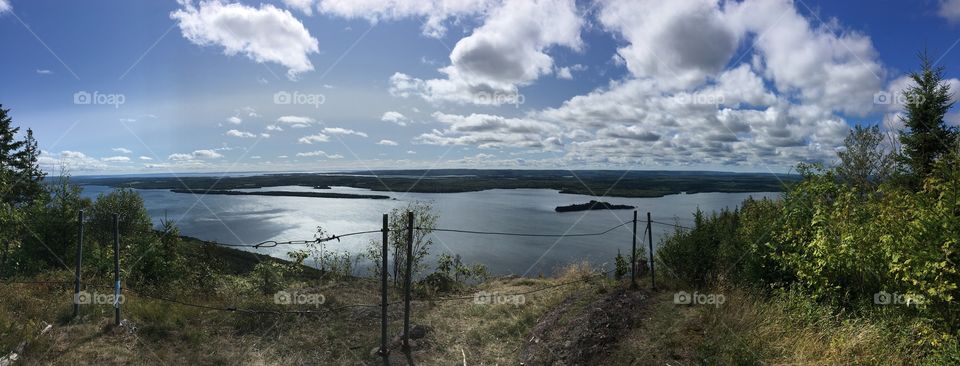 Scenic views of the beautiful and vast Bras d’Or Lake from the top of Salt Mountain in Whycocomagh, Cape Breton. 