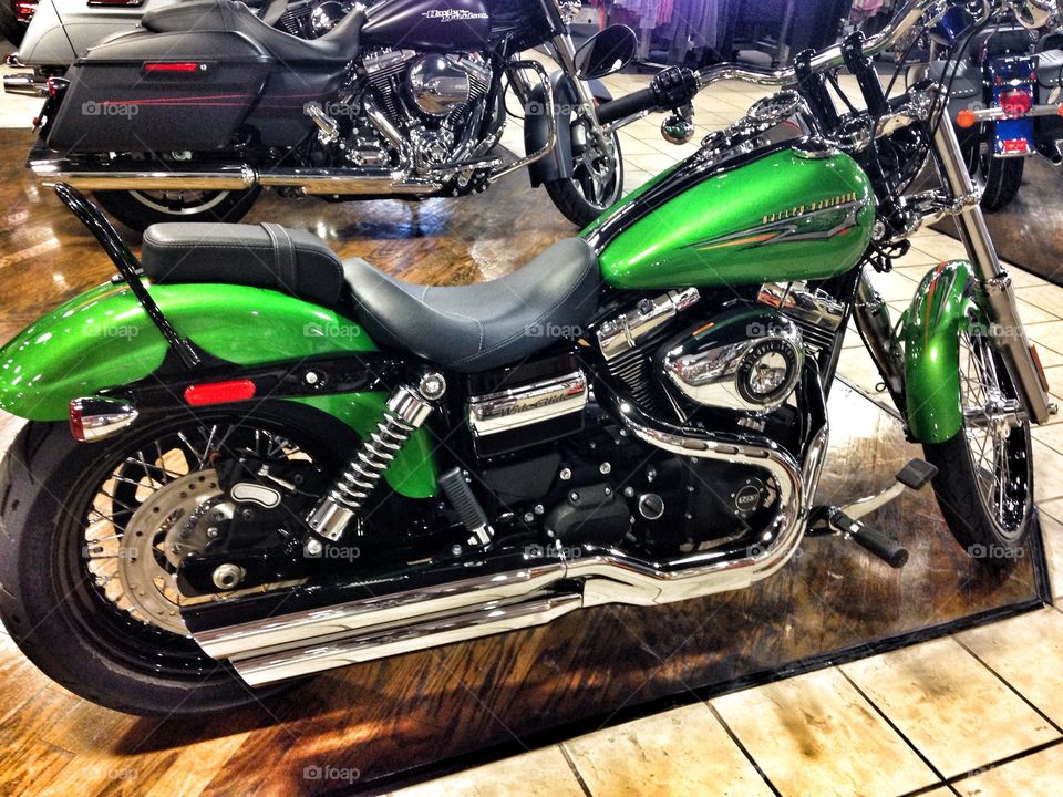 Wild ride. Green Harley Davidson
