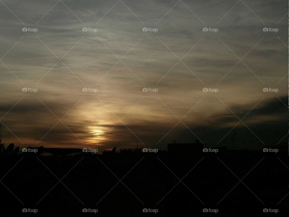 Magic and sxenic sunset at marrakech City in Morocco.