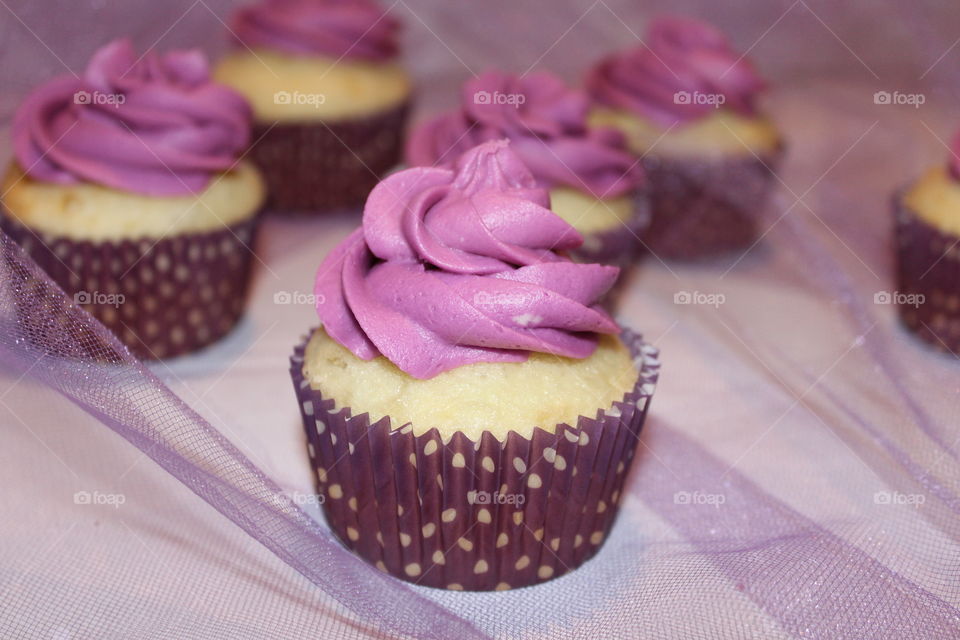 White Cupcakes with Lavender Buttercream Icing