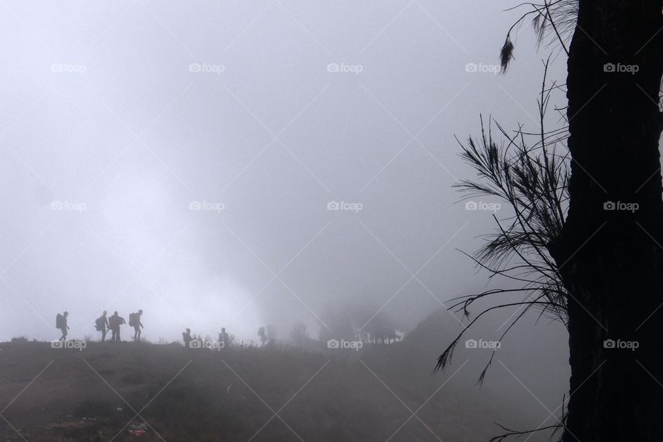 Hikers in the fog