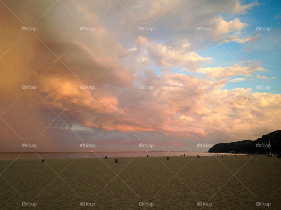 Sunset sky in Poland Gdynia the Baltic Sea coast 